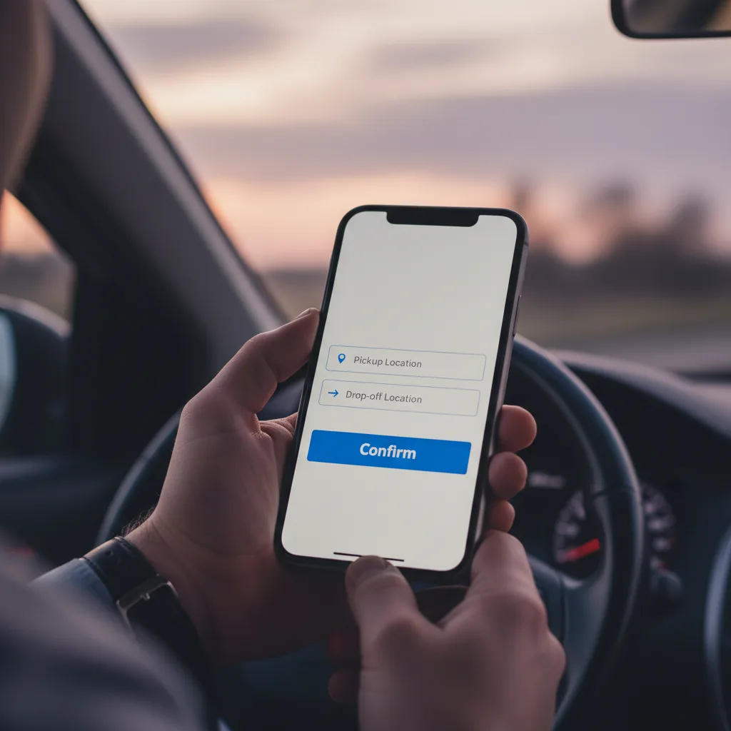 Taxi booking widget on a phone inside a cab