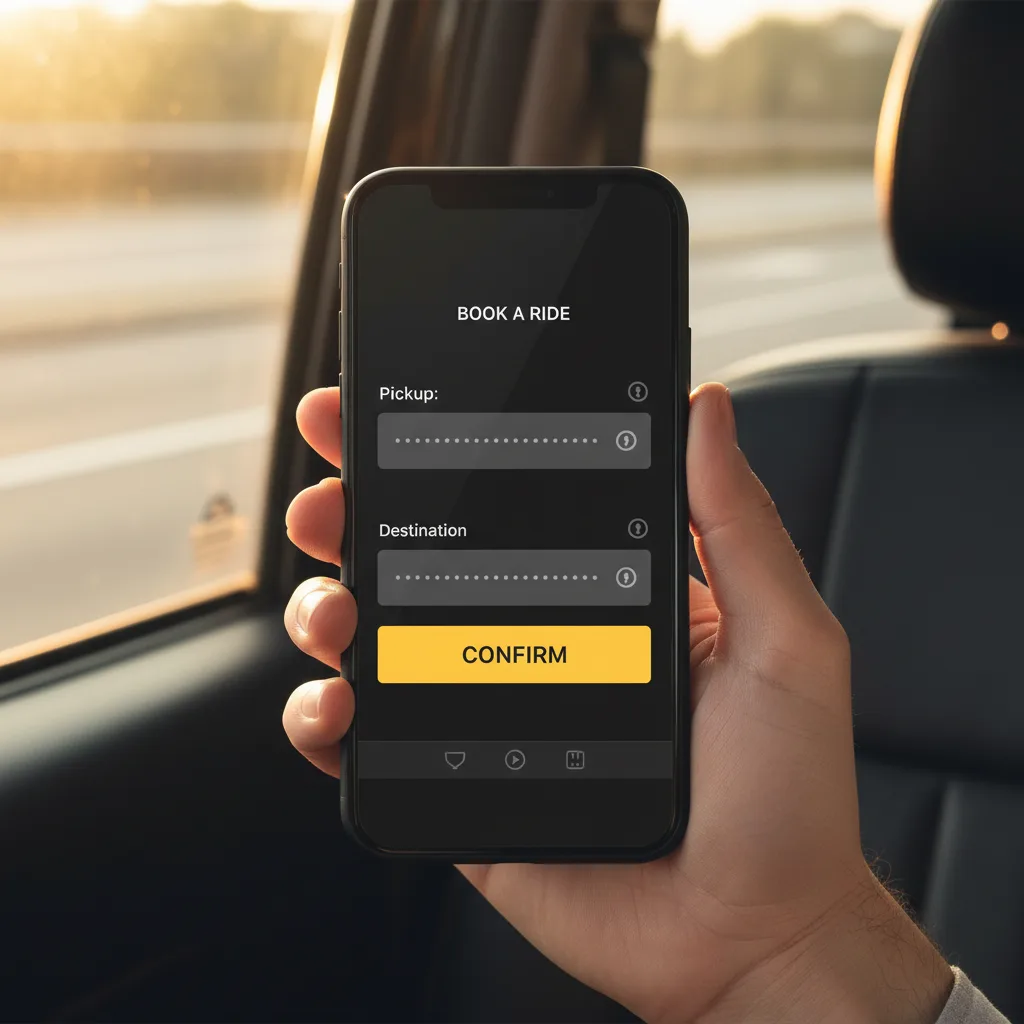 Taxi booking form on a phone inside a cab